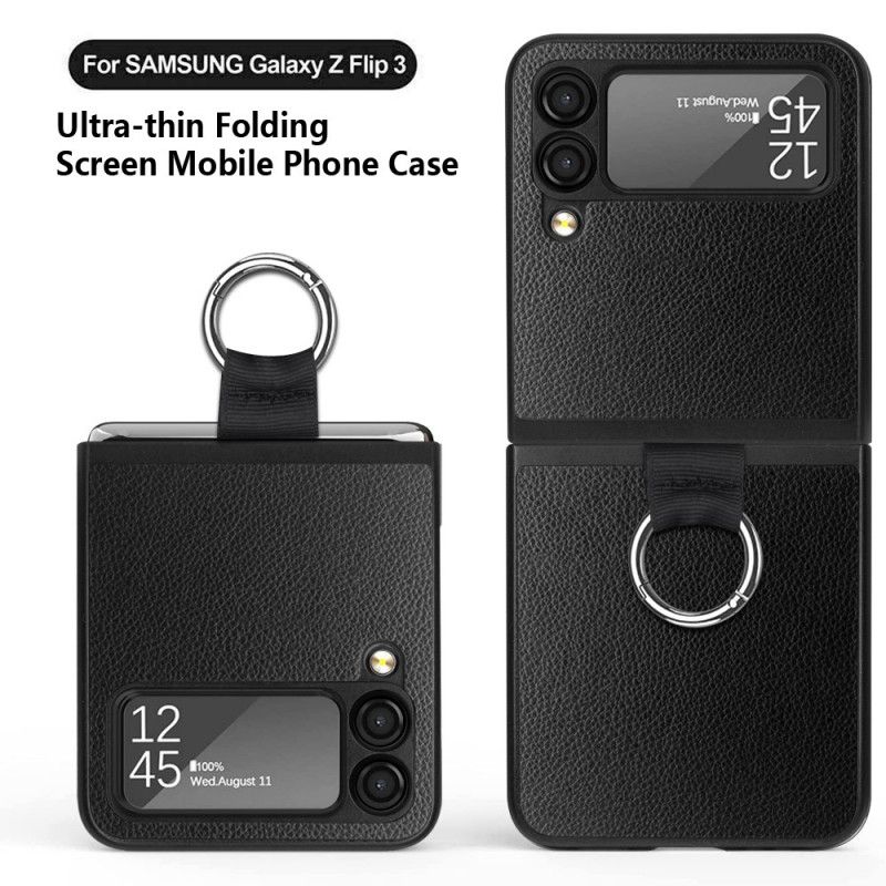 Hoesje Samsung Galaxy Z Flip 3 5g Litchi-leer Met Ring Bescherming Hoesje