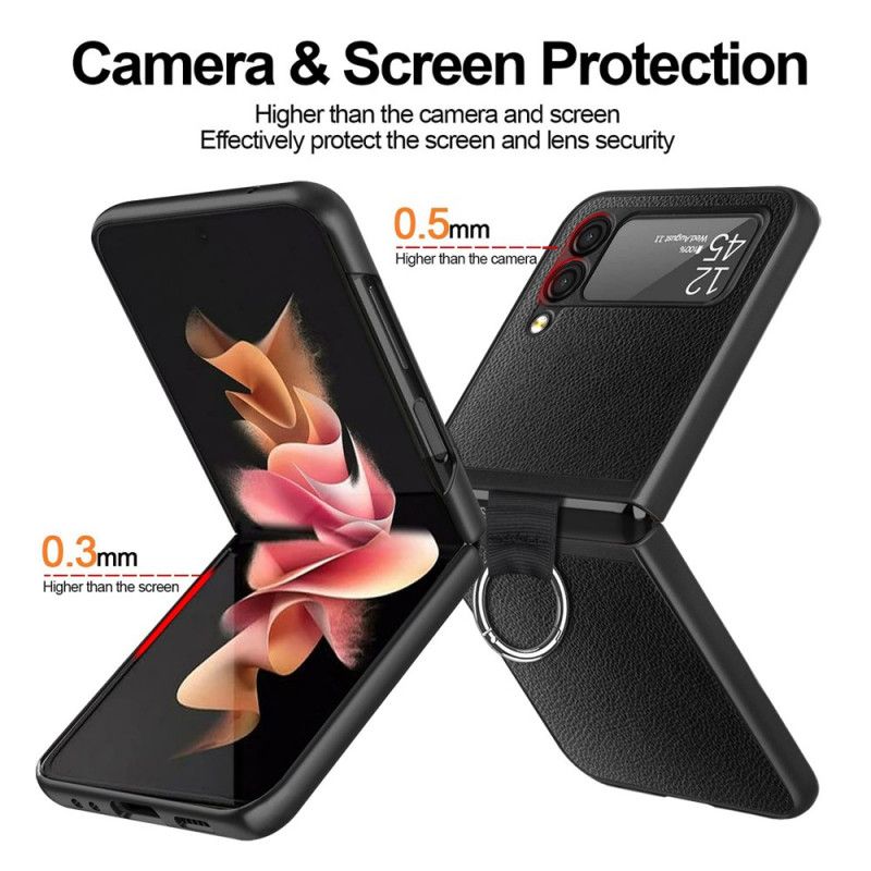 Hoesje Samsung Galaxy Z Flip 3 5g Litchi-leer Met Ring Bescherming Hoesje