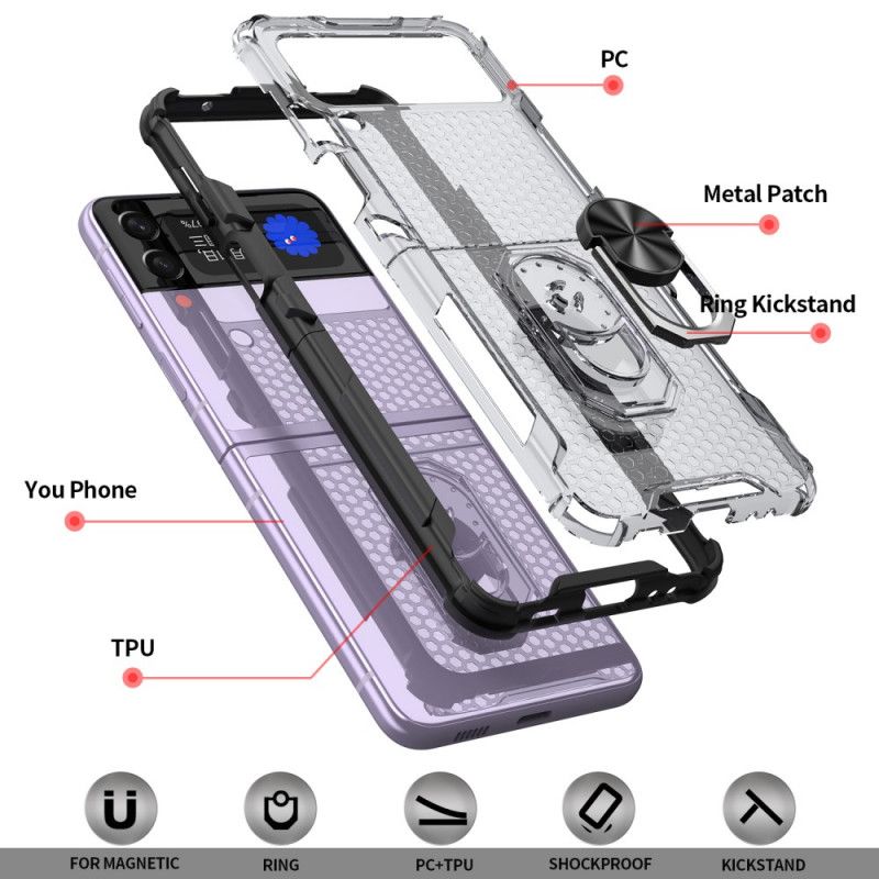 Hoesje Voor Samsung Galaxy Z Flip 3 5g Steunring Versterkte Randen