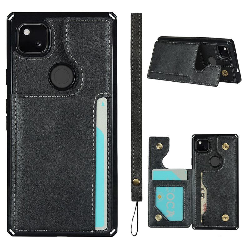 Case Hoesje Google Pixel 4a Grijs Zwart Telefoonhoesje Kaarthoudersteun En Lanyard