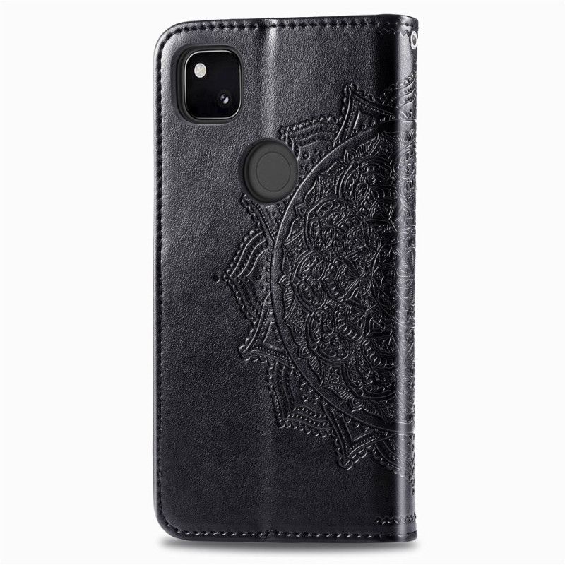 Flip Case Leren Google Pixel 4a Grijs Zwart Mandala Van Middelbare Leeftijd