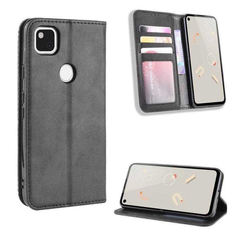 Flip Cover Goolge Pixel 4A Vintage Gestileerd Leereffect