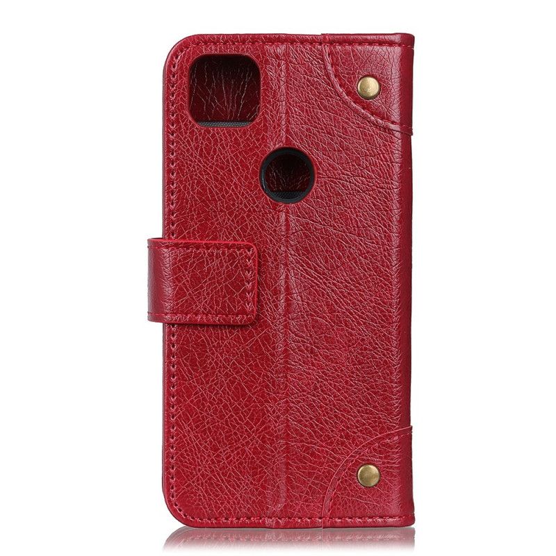 Leren Hoesje Google Pixel 4a Rood Zwart Vintage Klinknagels In Nappaleer Stijl