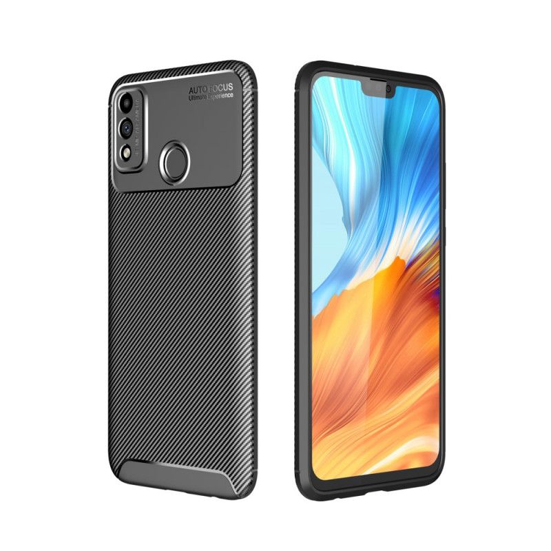 Cover Hoesje Honor 9X Lite Donkerblauw Zwart Telefoonhoesje Flexibele Koolstofvezeltextuur