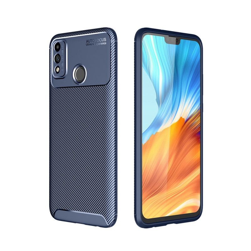 Cover Hoesje Honor 9X Lite Donkerblauw Zwart Telefoonhoesje Flexibele Koolstofvezeltextuur