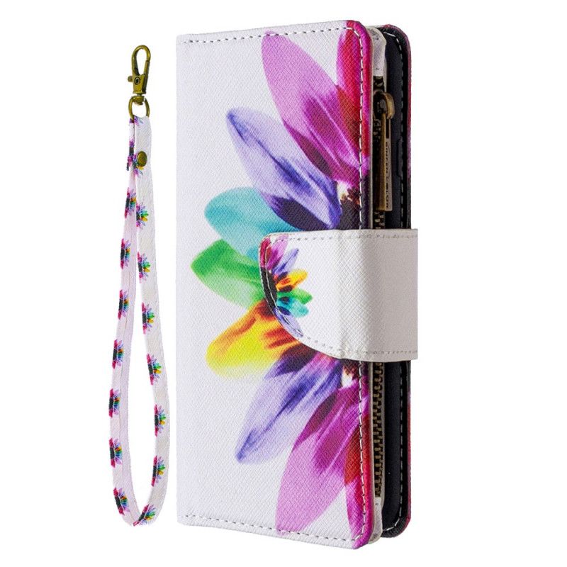 Leren Hoesje Honor 9X Lite Wit Zwart Bloemenzak Met Ritssluiting