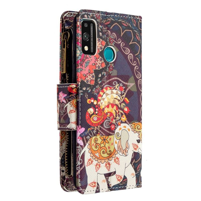 Leren Hoesje Honor 9X Lite Zak Met Olifantenrits