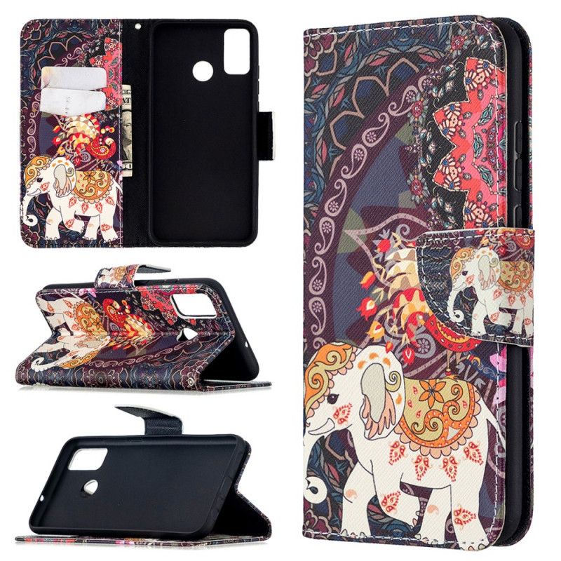 Leren Hoesje voor Honor 9X Lite Olifant En Kleurrijke Mandala