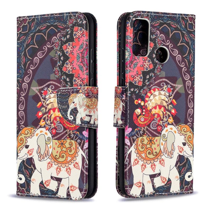 Leren Hoesje voor Honor 9X Lite Olifant En Kleurrijke Mandala