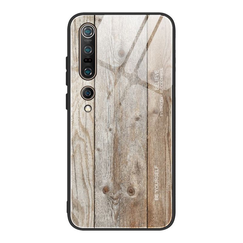 Hoesje voor Xiaomi Mi 10 / 10 Pro Grijs Zwart Pro Wood Design Gehard Glas