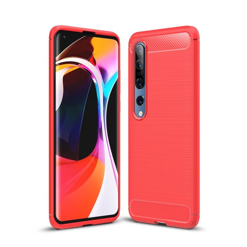 Hoesje voor Xiaomi Mi 10 / 10 Pro Rood Zwart Geborsteld Koolstofvezel