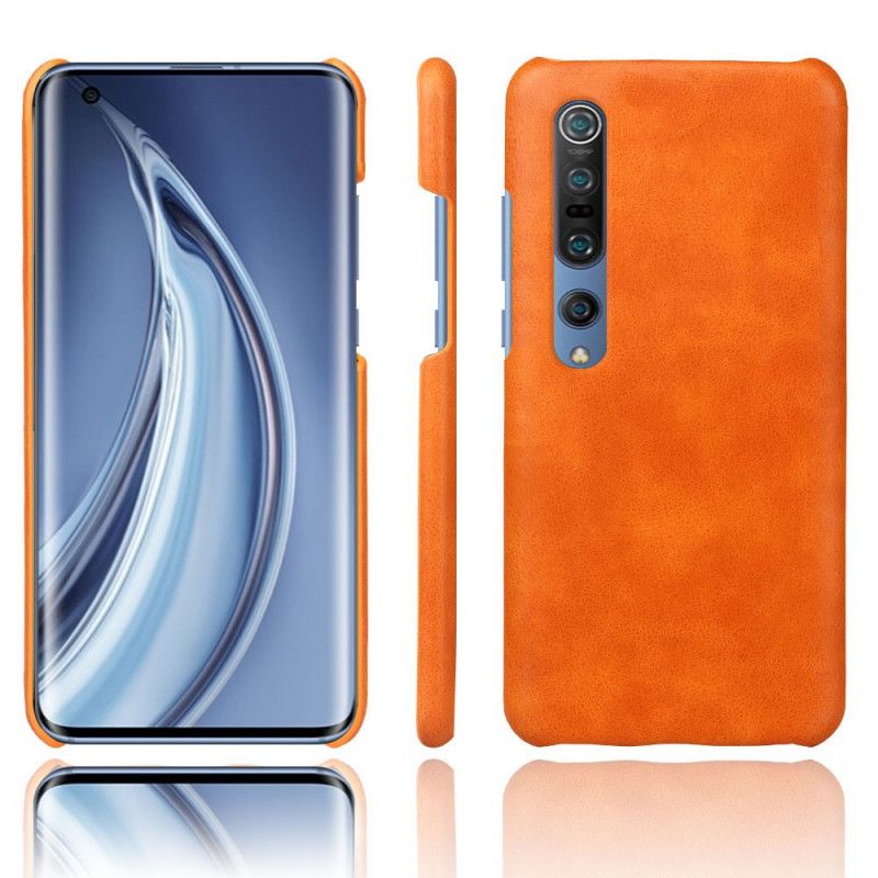 Hoesje Xiaomi Mi 10 / 10 Pro Donkerblauw Oranje Litchi Leereffect Ksq