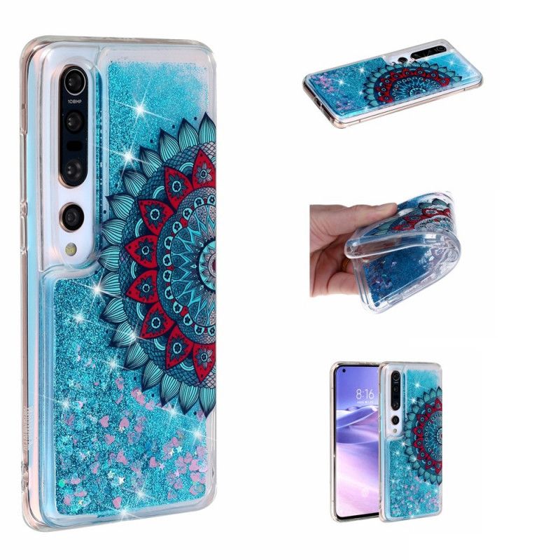 Hoesje Xiaomi Mi 10 / 10 Pro Lichtblauw Donkerblauw Glitter Mandala