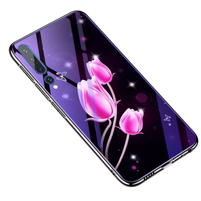 Hoesje Xiaomi Mi 10 / 10 Pro Roze Magenta Gehard Glas En Bloemensilicone