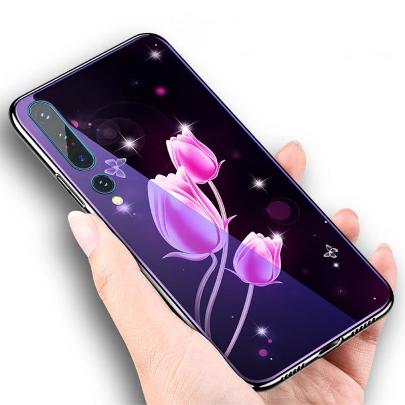 Hoesje Xiaomi Mi 10 / 10 Pro Roze Magenta Gehard Glas En Bloemensilicone