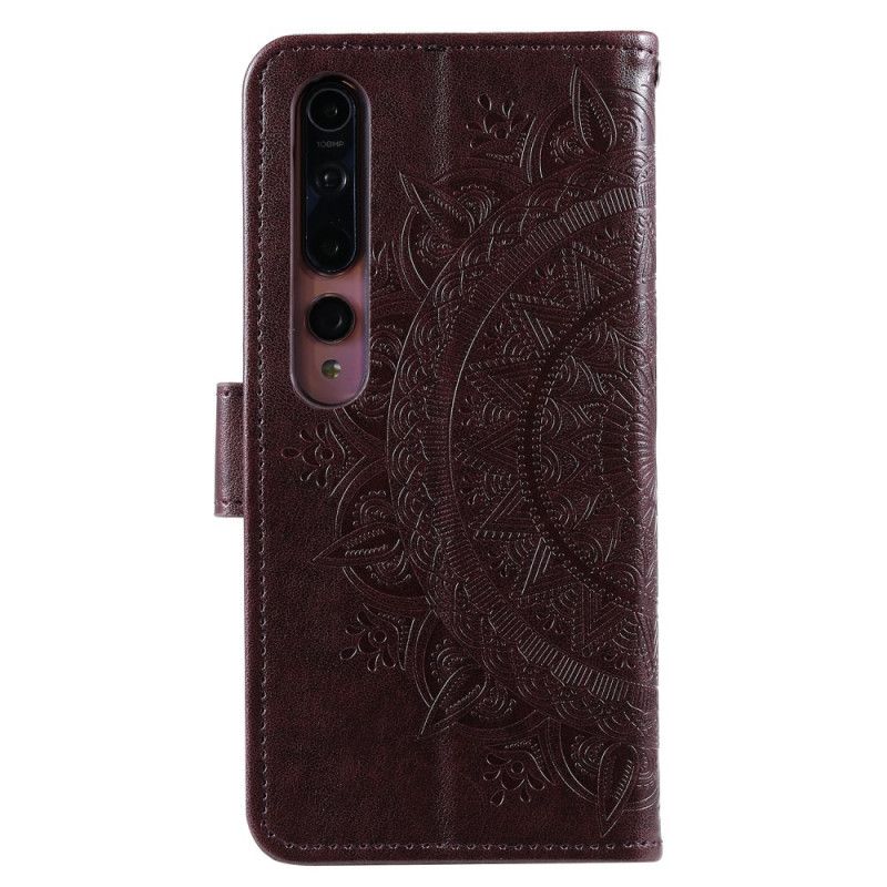 Leren Hoesje Xiaomi Mi 10 / 10 Pro Magenta Grijs Zon Mandala