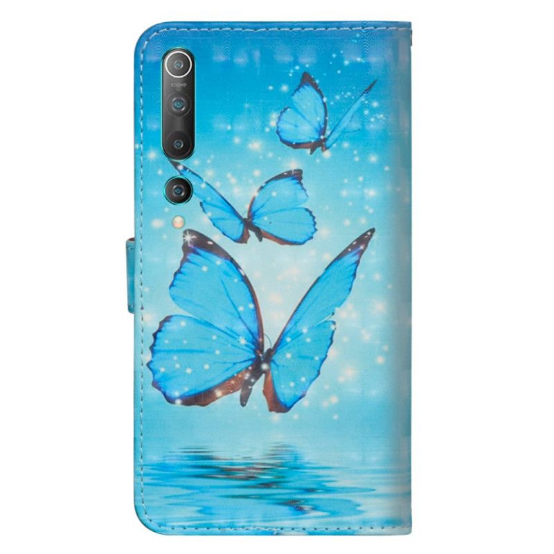 Leren Hoesje Xiaomi Mi 10 / 10 Pro Vliegende Blauwe Vlinders