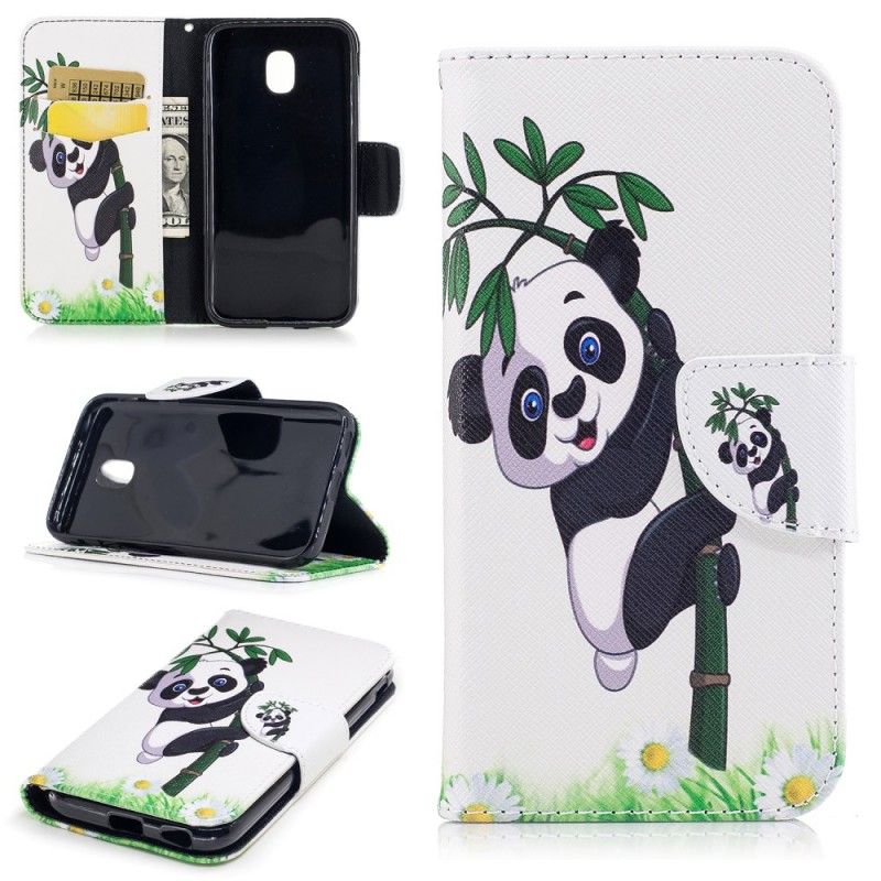 Leren Hoesje Samsung Galaxy J3 2017 Panda Op Bamboe