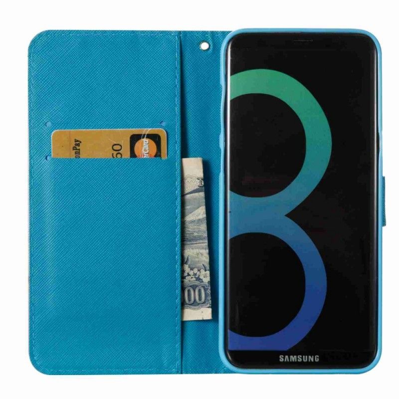 Cover Folio-hoesje Samsung Galaxy S8 Plus Telefoonhoesje Blauwe Schedel