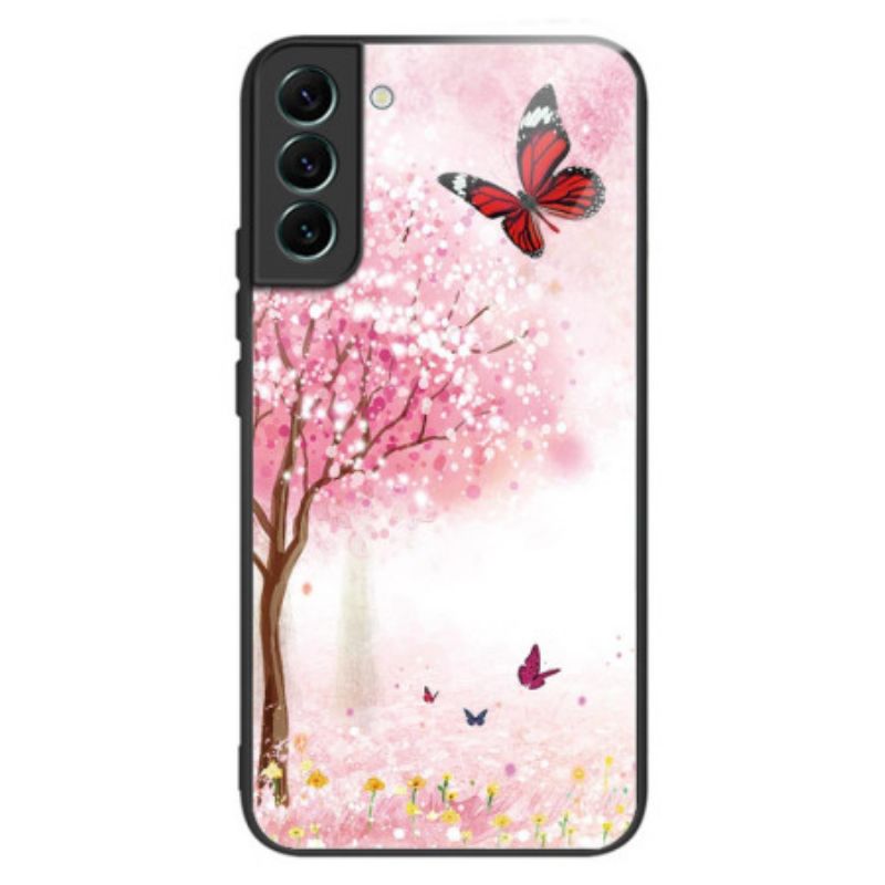 Case Hoesje Samsung Galaxy S24 5g Telefoonhoesje Kersenbloesems Van Gehard Glas