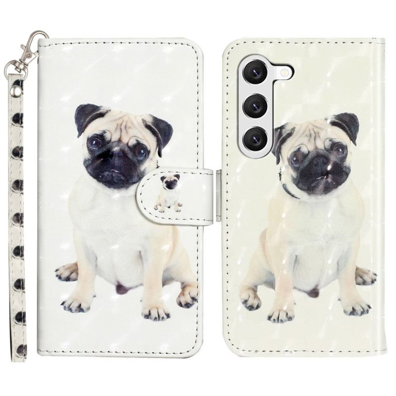 Flip Case Leren Samsung Galaxy S24 5g Kleine Mopshond Met Draagkoord