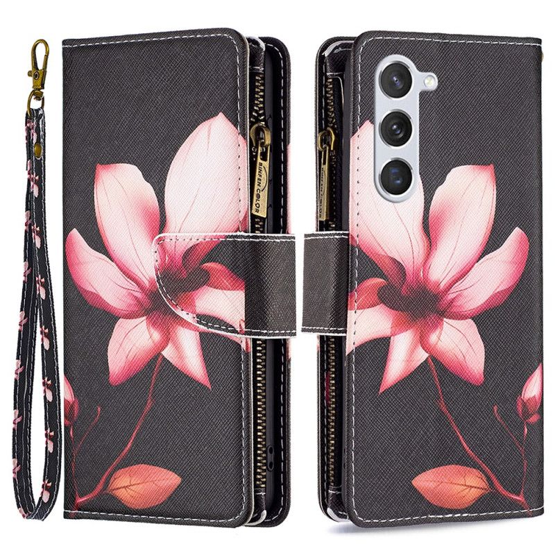 Flip Case Leren Samsung Galaxy S24 5g Roze Bloemenportemonnee Met Bandje