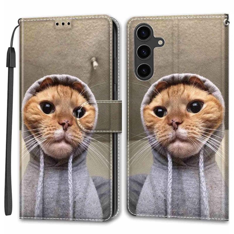 Flip Case Leren Samsung Galaxy S24 5g Yo Kat Met Draagkoord