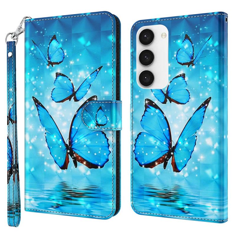 Folio-hoesje Samsung Galaxy S24 5g Telefoonhoesje Blauwe Vlinders Met Riem