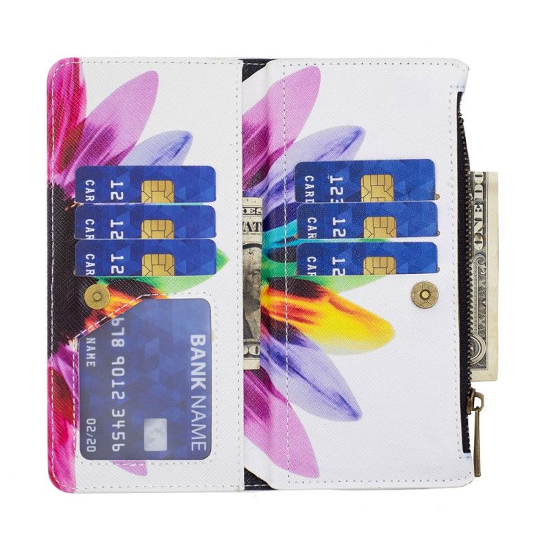 Folio-hoesje Samsung Galaxy S24 5g Telefoonhoesje Portemonnee Met Aquarelbloemen En Riem