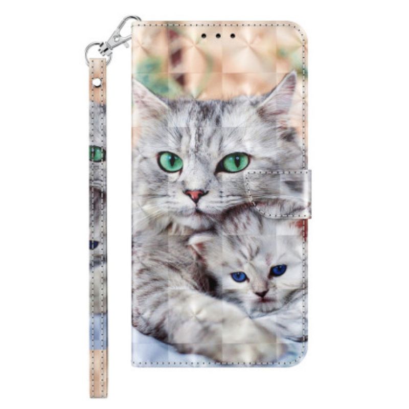 Folio-hoesje Samsung Galaxy S24 5g Telefoonhoesje Twee Witte Katten Met Riemen