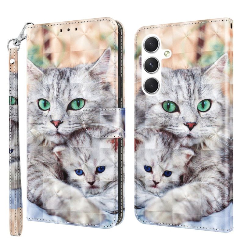 Folio-hoesje Samsung Galaxy S24 5g Telefoonhoesje Twee Witte Katten Met Riemen