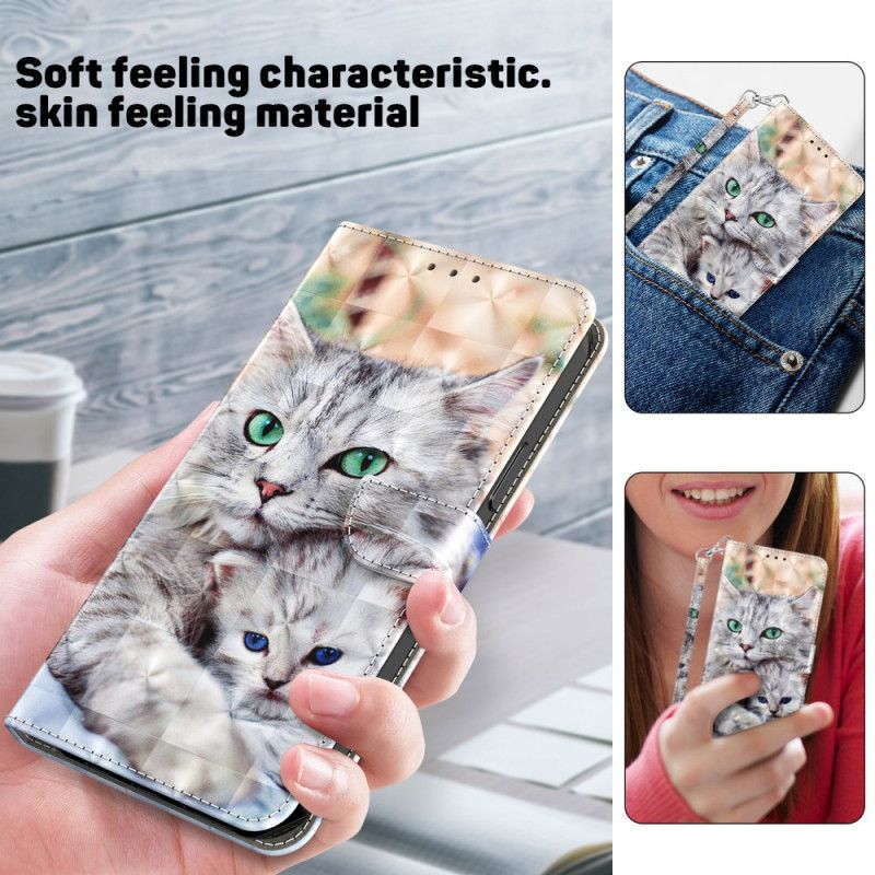 Folio-hoesje Samsung Galaxy S24 5g Telefoonhoesje Twee Witte Katten Met Riemen