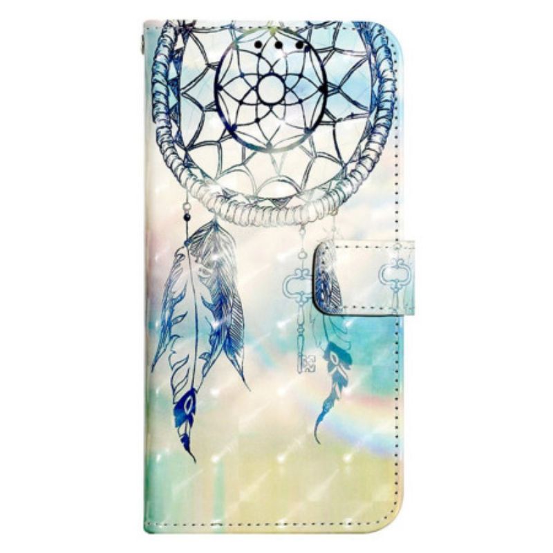 Leren Hoesje Samsung Galaxy S24 5g Blauwe Aquarel Dromenvanger Bescherming Hoesje