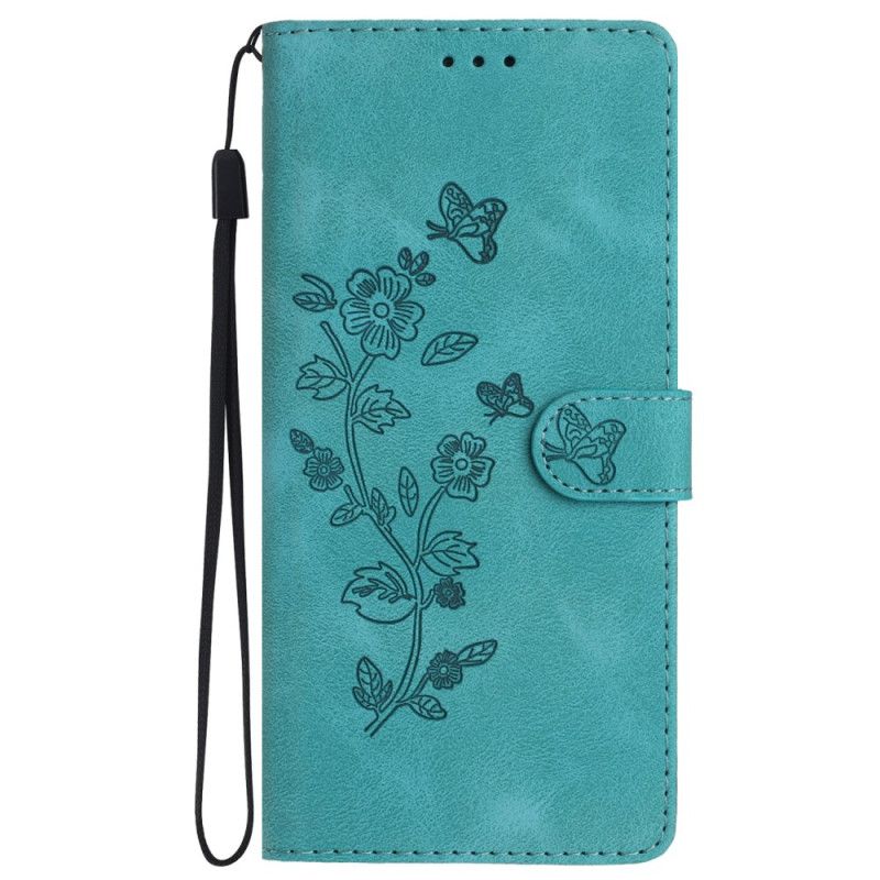 Leren Hoesje Samsung Galaxy S24 5g Discreet Bloemenpatroon Met Riempje Bescherming Hoesje