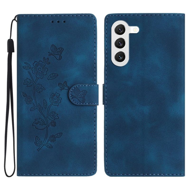 Leren Hoesje Samsung Galaxy S24 5g Discreet Bloemenpatroon Met Riempje Bescherming Hoesje