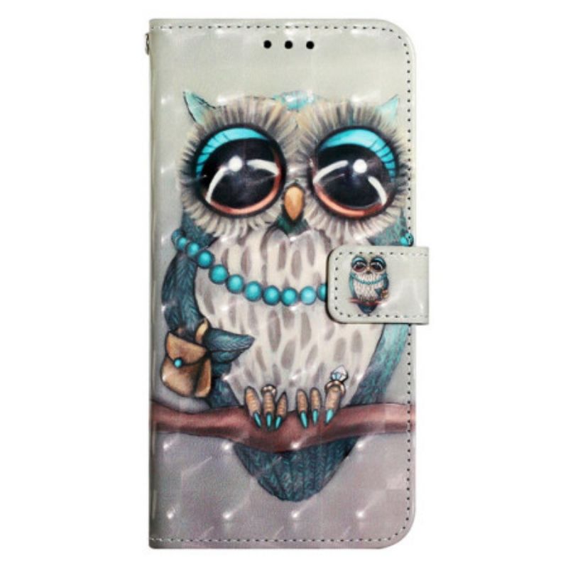 Leren Hoesje Samsung Galaxy S24 5g Grijze Uil Met Riem