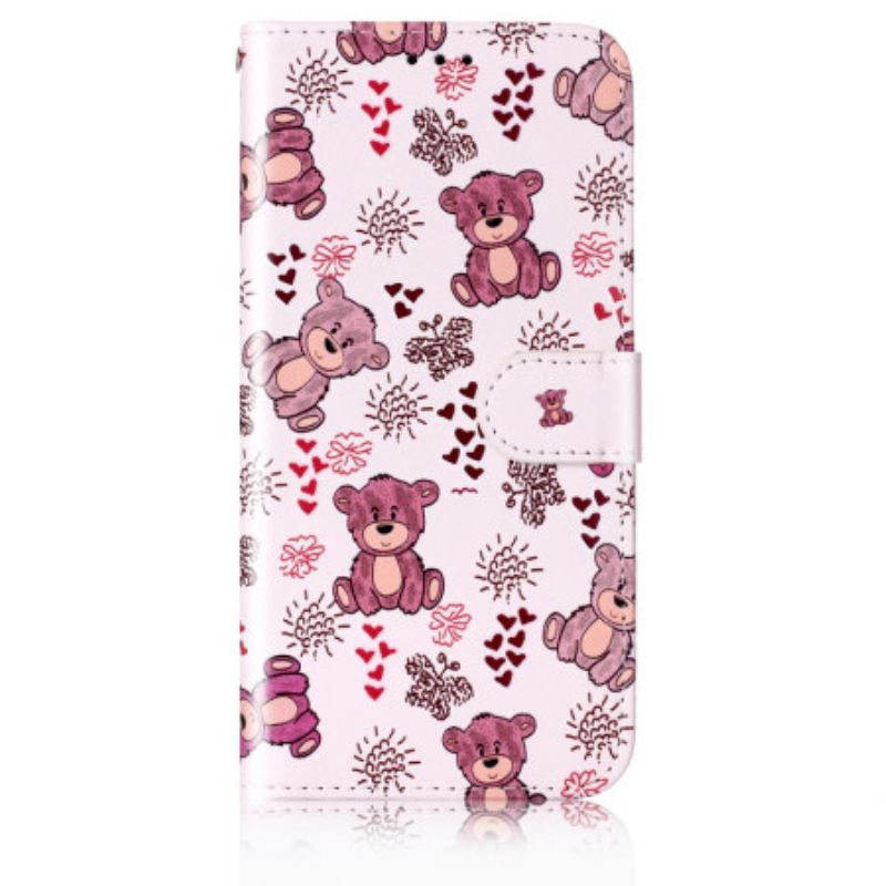 Leren Hoesje Samsung Galaxy S24 5g Kleine Teddyberen Met Riem Bescherming Hoesje