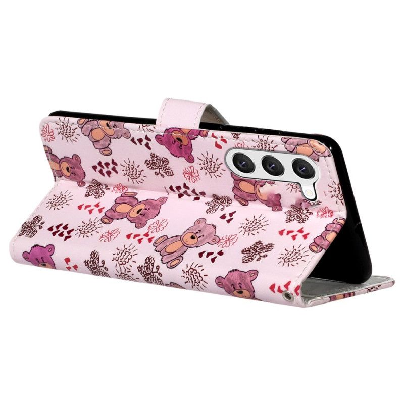 Leren Hoesje Samsung Galaxy S24 5g Kleine Teddyberen Met Riem Bescherming Hoesje