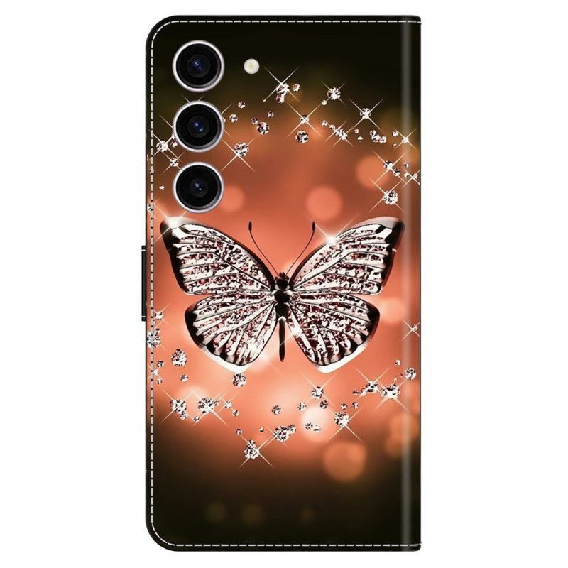 Leren Hoesje Samsung Galaxy S24 5g Kristallen Vlinder Bescherming Hoesje