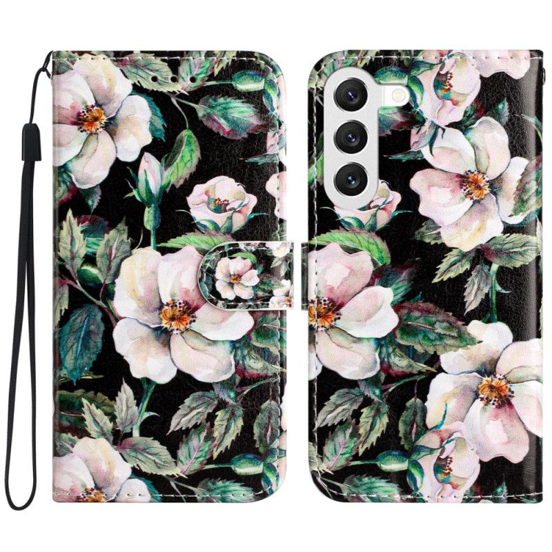 Leren Hoesje Samsung Galaxy S24 5g Magnoliapatroon Met Riem Bescherming Hoesje