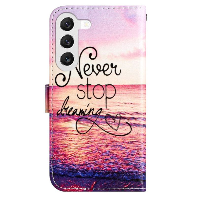 Leren Hoesje Samsung Galaxy S24 5g Midnight Never Stop Dreaming Met Riem