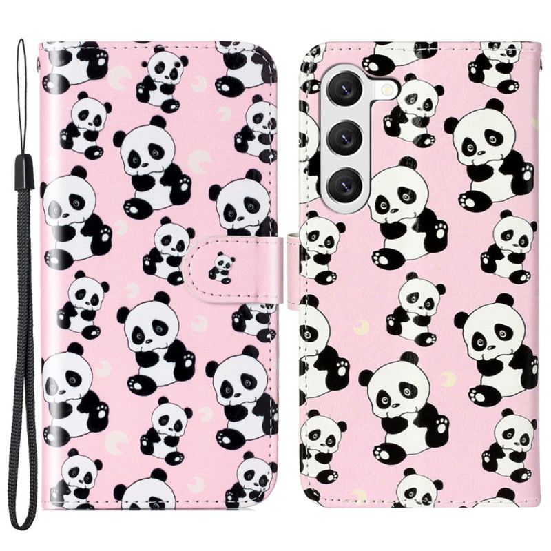 Leren Hoesje Samsung Galaxy S24 5g Pandapatroon Met Riem Bescherming Hoesje