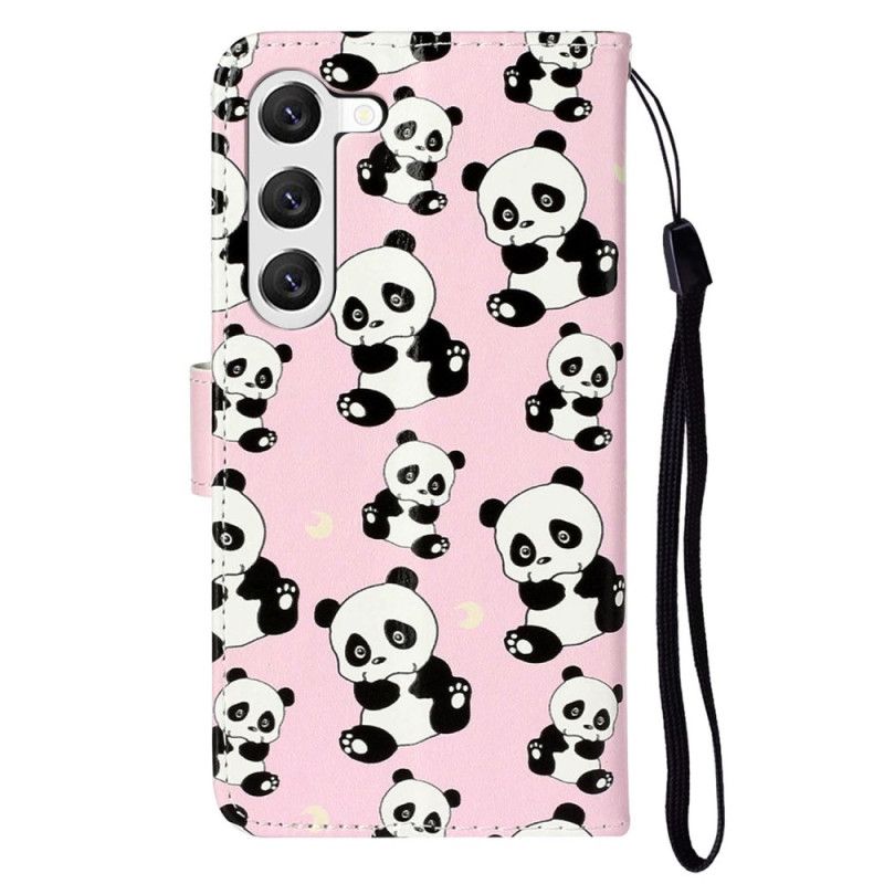 Leren Hoesje Samsung Galaxy S24 5g Pandapatroon Met Riem Bescherming Hoesje