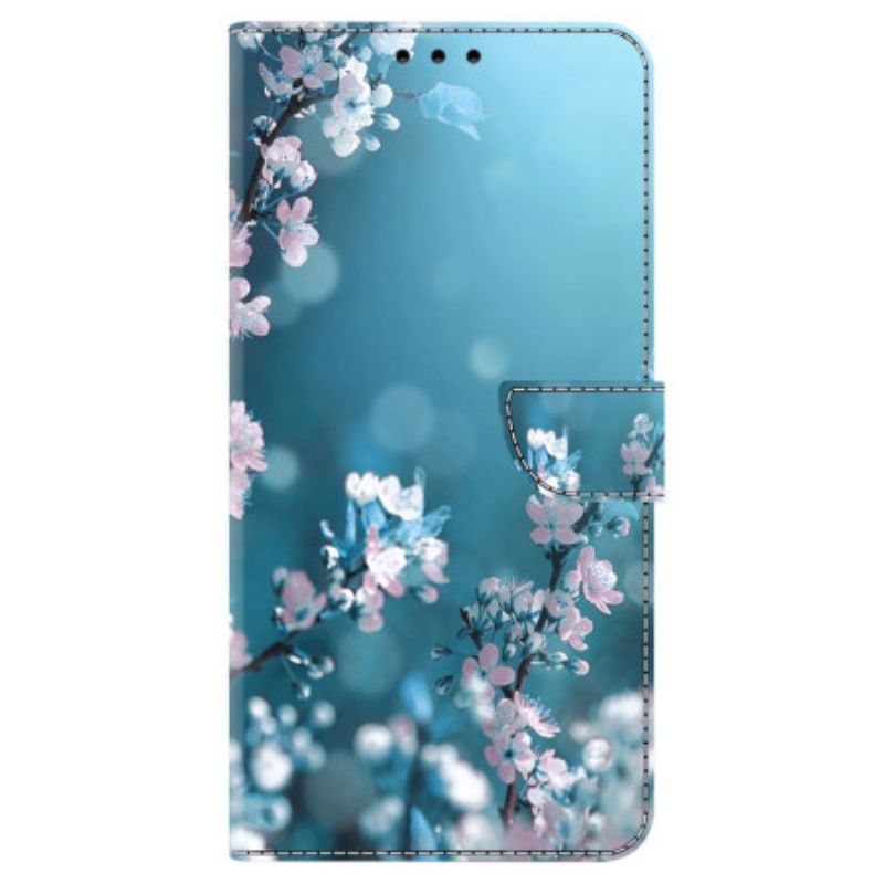 Leren Hoesje Samsung Galaxy S24 5g Pruimenbloesems Bescherming Hoesje