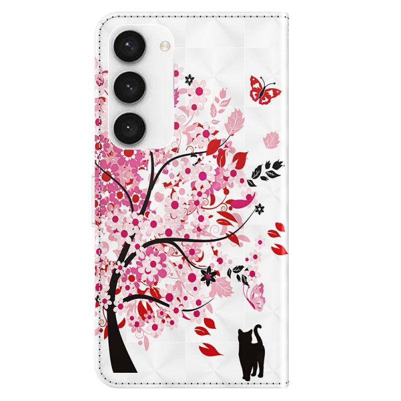 Leren Hoesje Samsung Galaxy S24 5g Rode Boom Met Riem Bescherming Hoesje