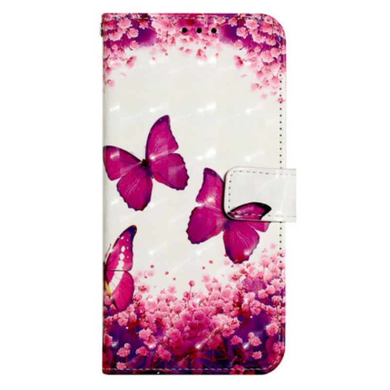 Leren Hoesje Samsung Galaxy S24 5g Rode Vlinders Met Riem