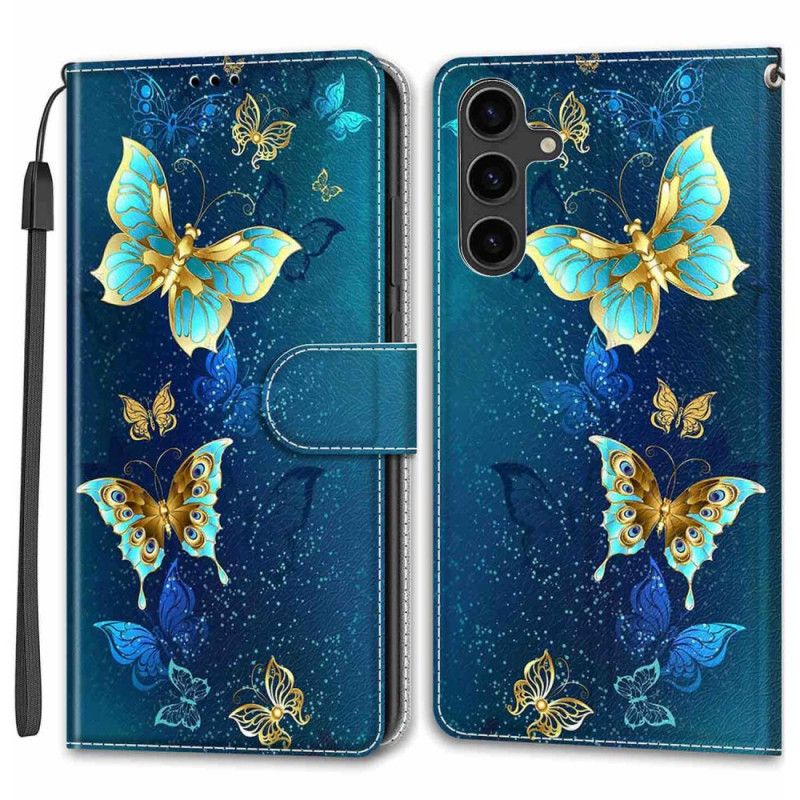 Leren Hoesje Samsung Galaxy S24 5g Twee Vlinders Met Riem Bescherming Hoesje