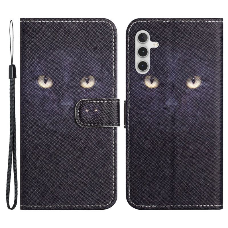 Leren Hoesje Samsung Galaxy S24 5g Zwarte Kattenogen Met Riem Bescherming Hoesje