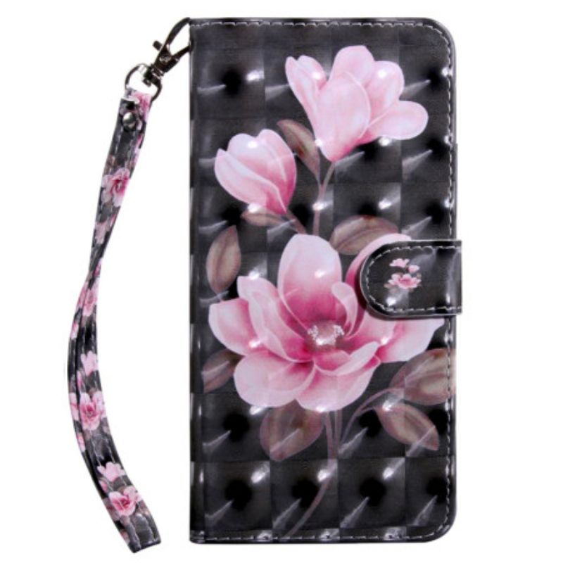 Leren Hoesje Voor Samsung Galaxy S24 5g Roze Bloemenband