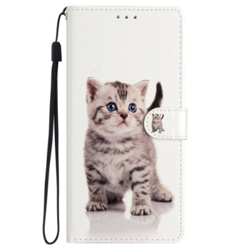 Leren Hoesje Voor Samsung Galaxy S24 5g Schattige Kat Met Riem